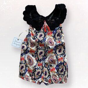 NWT Brass Razoo Handmade Paisley + Lace Sunsuit Romper